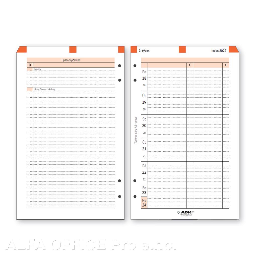 Náhradní vložky do diářů ADK - A6 / týdenní pravý