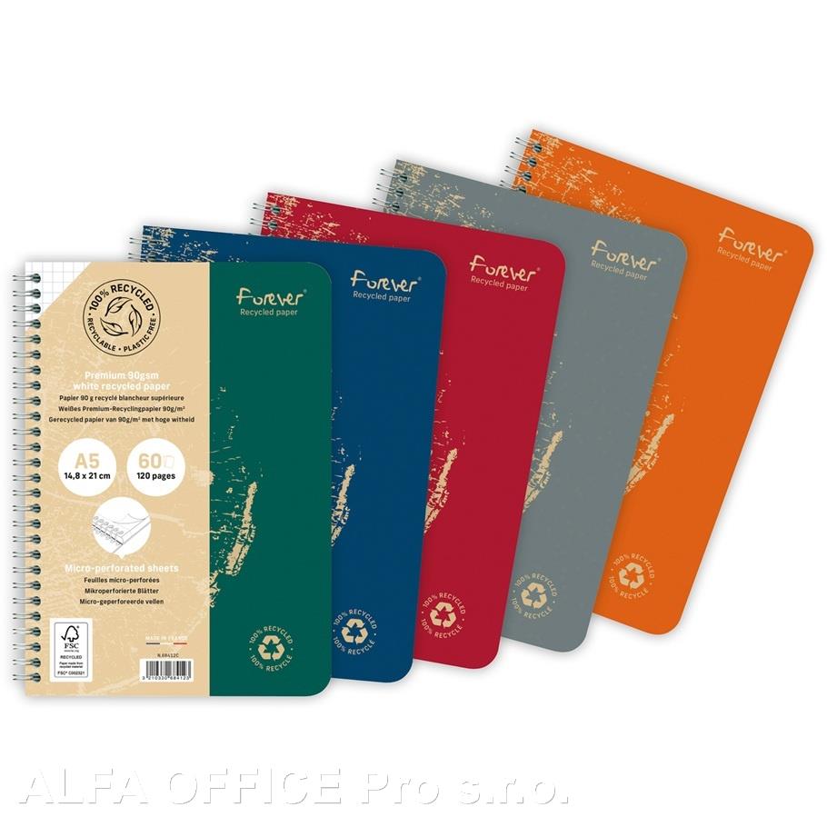 Blok kroužkový Clairefontaine forever A5 - čtvereček / 60 listů / mix barev