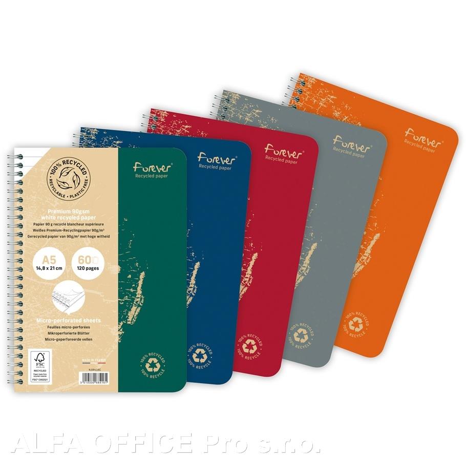 Blok kroužkový Clairefontaine forever A5 - linka / 60 listů / mix barev