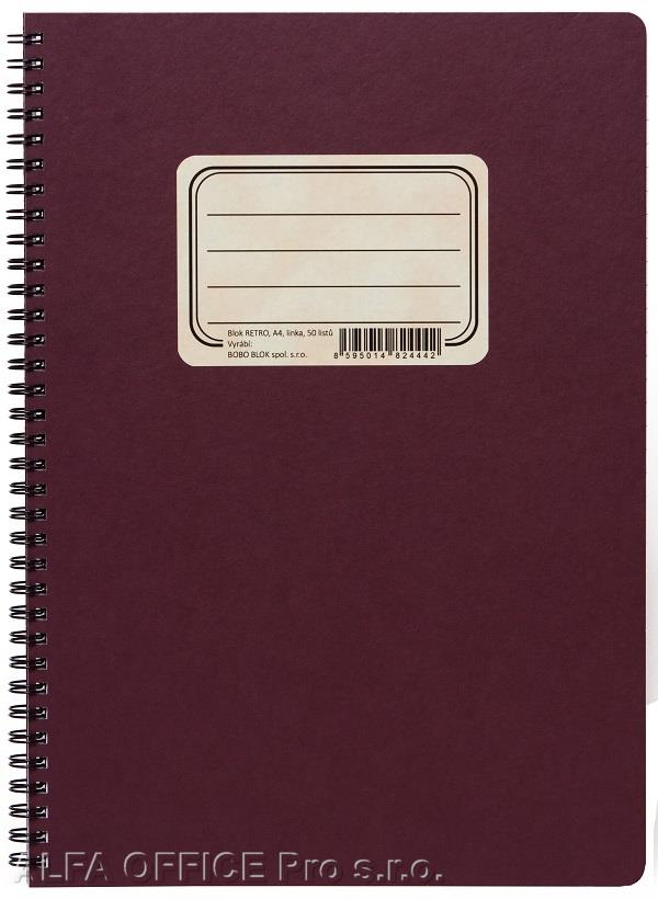 Blok BOBO Retro s boční spirálou - A4 / linka