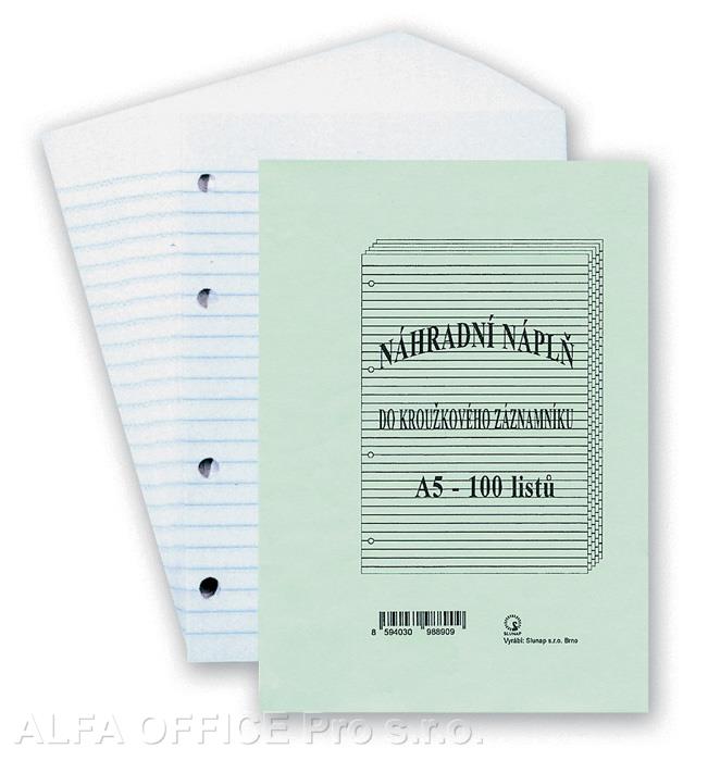 Náhradní náplně do kroužkových záznamníků - A5 / linka