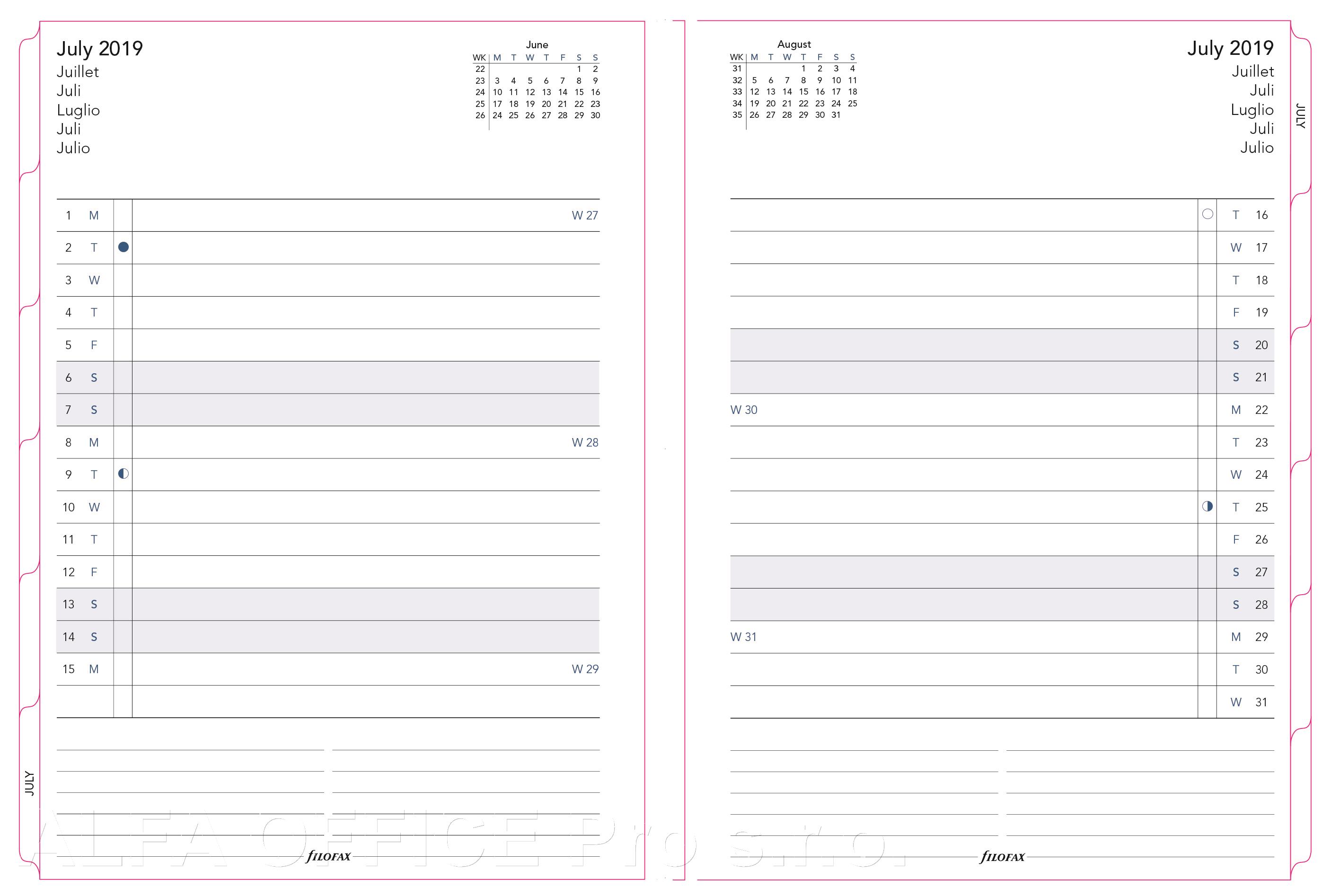 Náhradní listy Filofax Notebook - A5 / kalendář měsíční