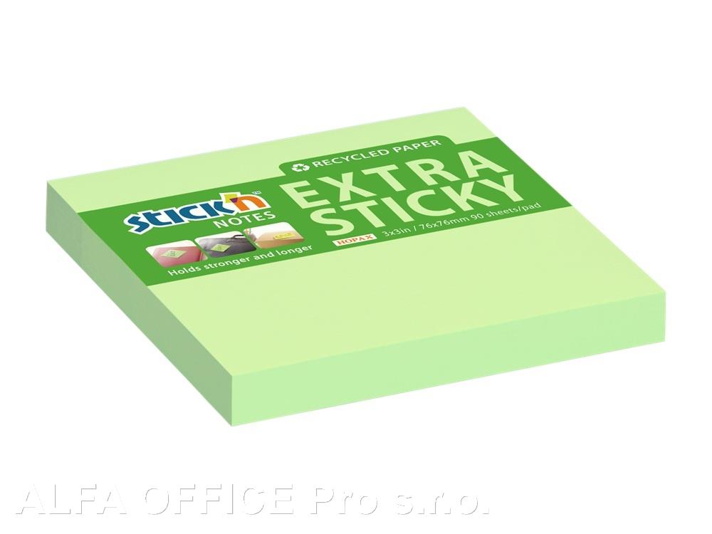 Samolepicí bločky Stick´n by Hopax Extra Sticky - 76 x 76 mm / 90 lístků / pastelově zelen