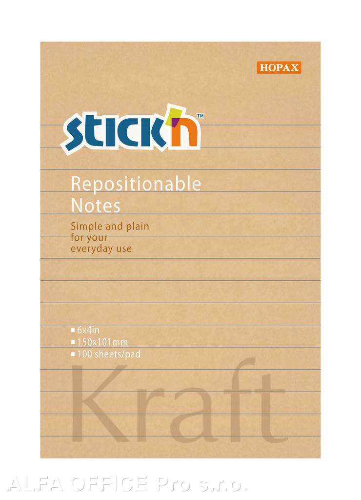 Samolepicí bločky Stick´n by Hopax - 101 mm x 150 mm / linka / 100 lístků / kraft