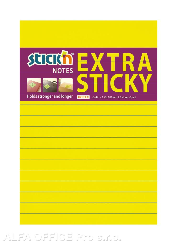 Samolepicí bločky Stick´n by Hopax Extra Sticky - 101 x 150 mm / linka / 90 lístků / neono