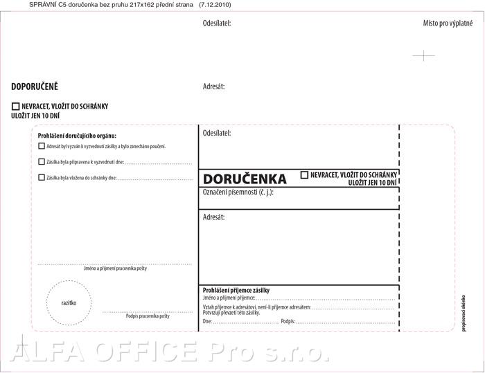 Obálky C5 s doručenkou, vytrhovací okénko - bílá / 1000 ks