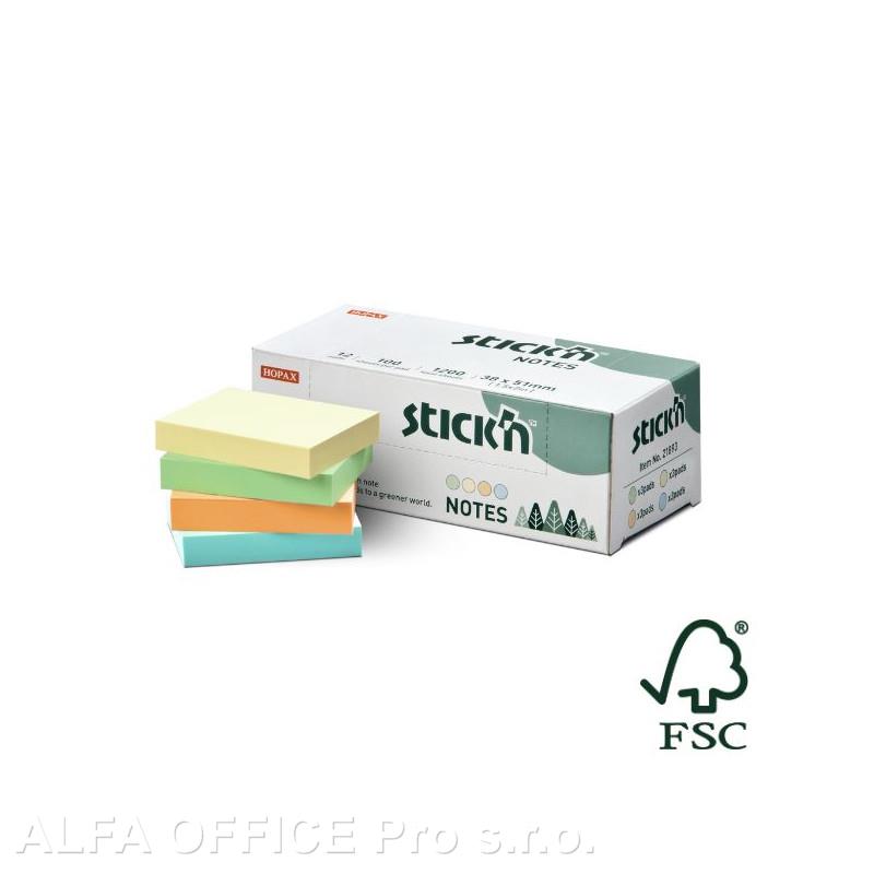Samolepicí bločky Stick´n by Hopax FSC - 38 x 51 mm / 12 x 100 l / mix pastel