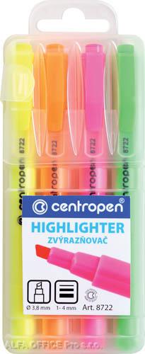 Zvýrazňovač Centropen HIGHLIGHTER 8722 / sada 4 ks