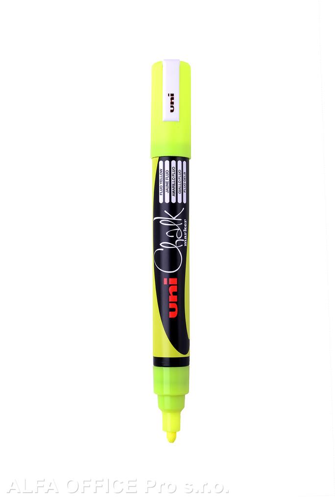 Popisovač křídový UNI Chalk Marker PWE-5M / fluo žlutá