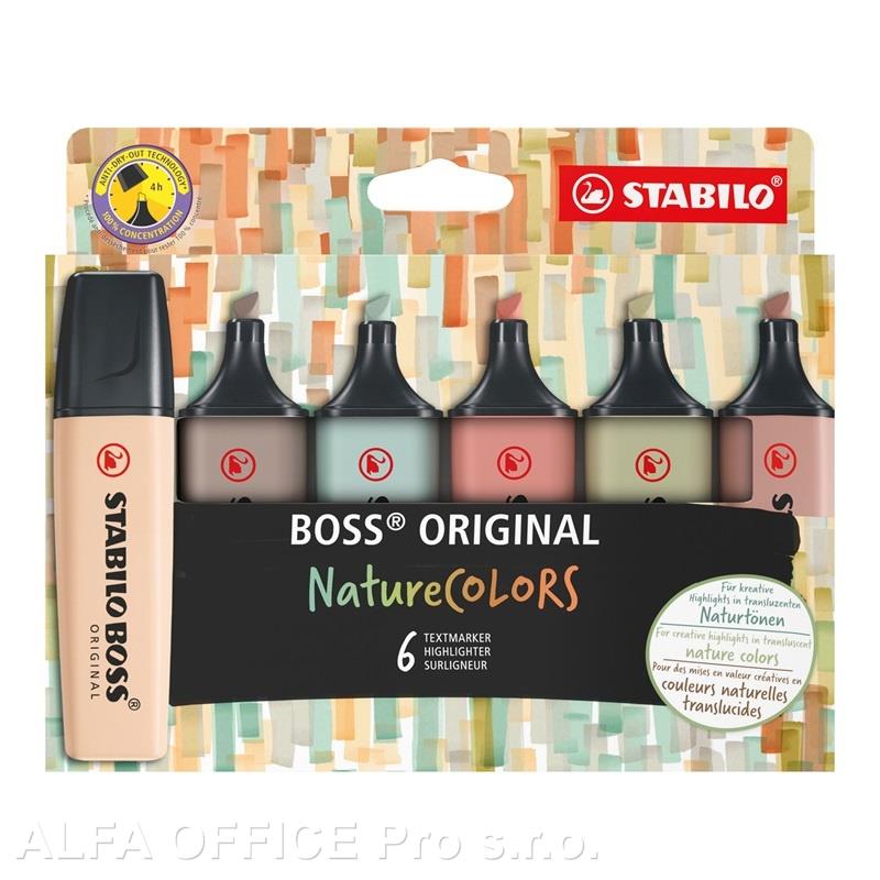 Zvýrazňovač STABILO® BOSS ORIGINAL NatureCOLORS / sada 6 ks