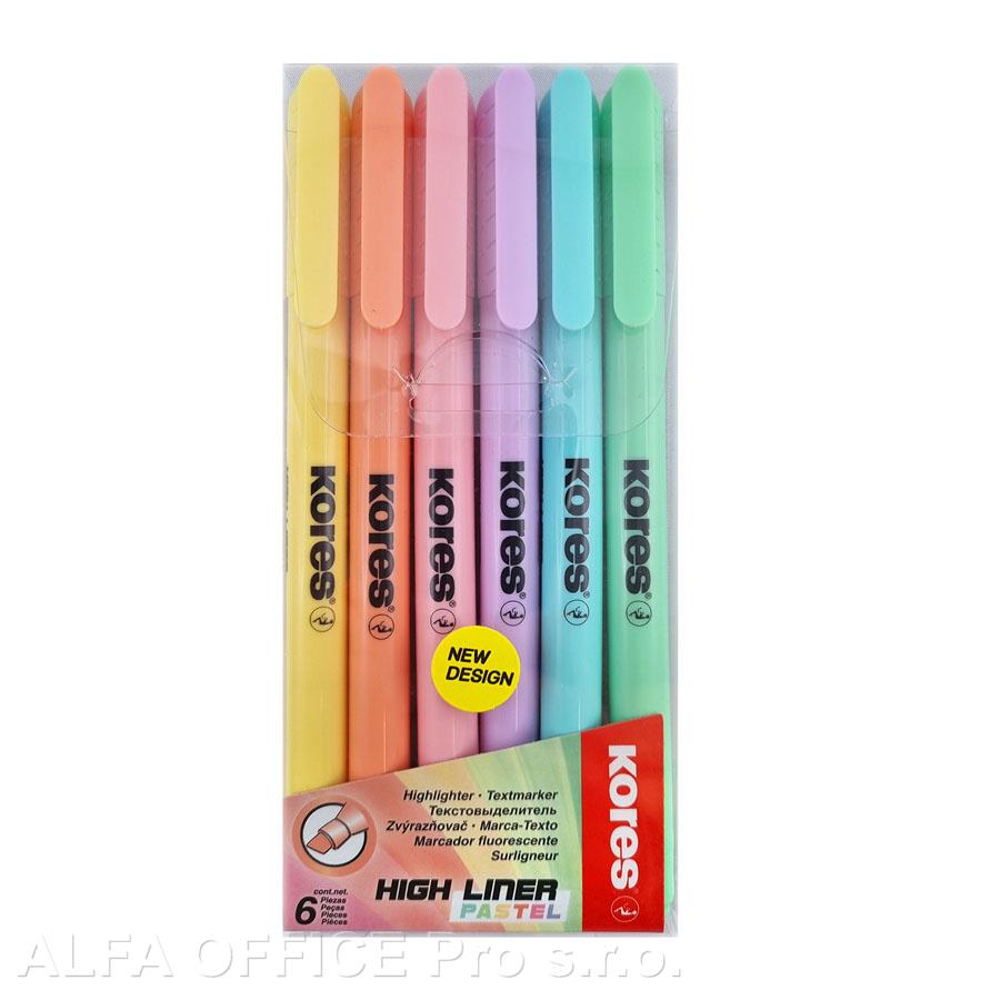 Zvýrazňovač Kores High Liner Pastel / sada 6 ks
