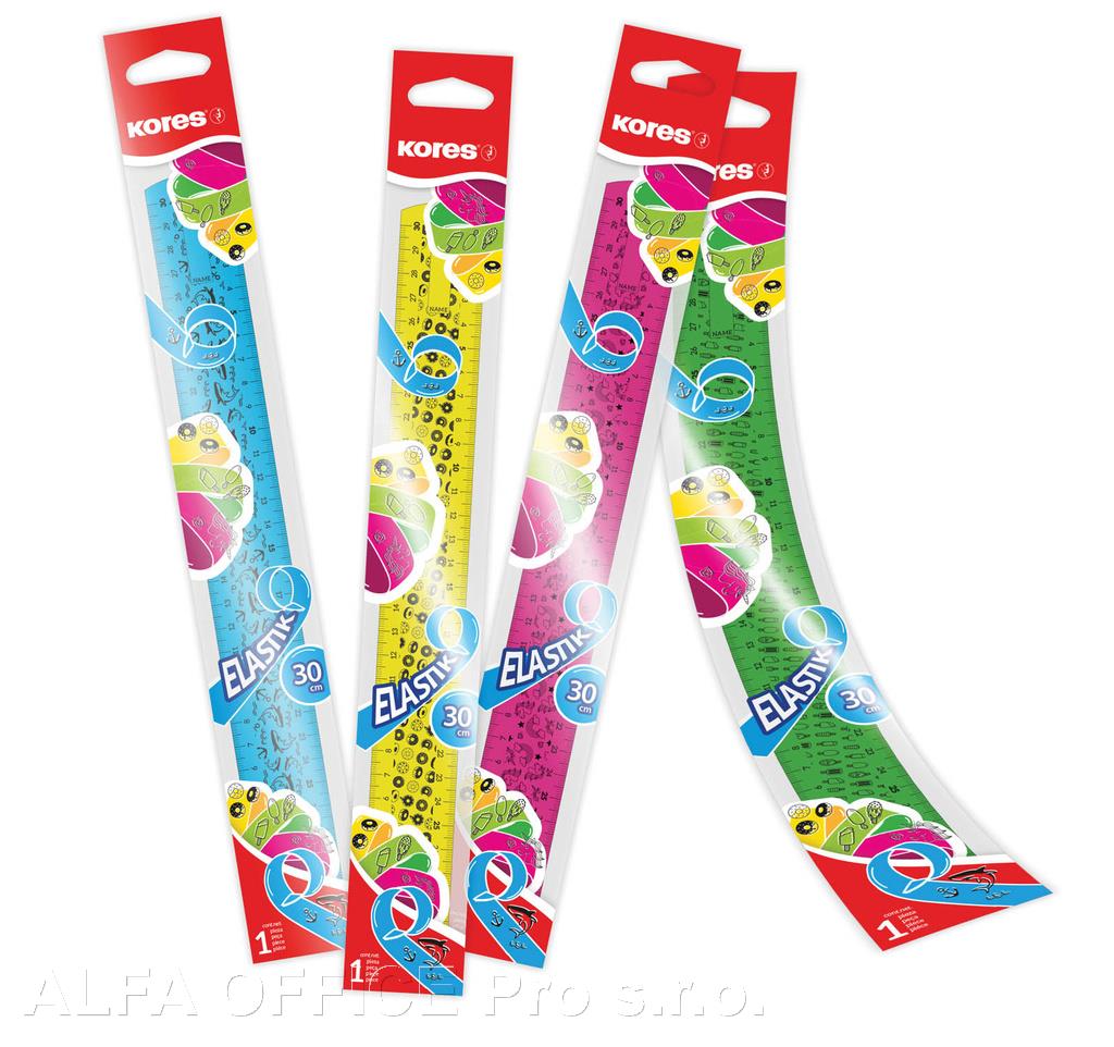 Pravítko 30 cm Kores ELASTIC ohebné / mix 4 barev