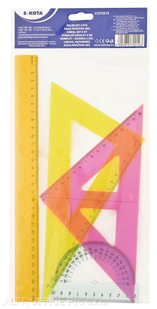 Souprava pravítek NEON - sada 4 ks
