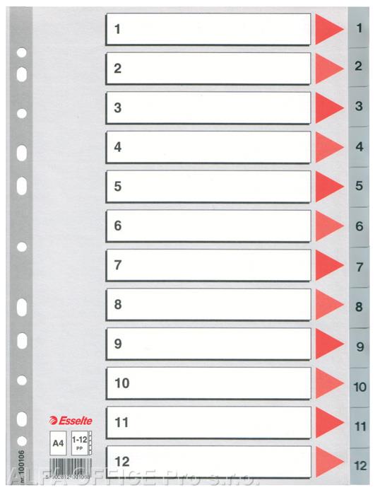 Rozdružovač A4 plastový Esselte - šedý / 1 - 12