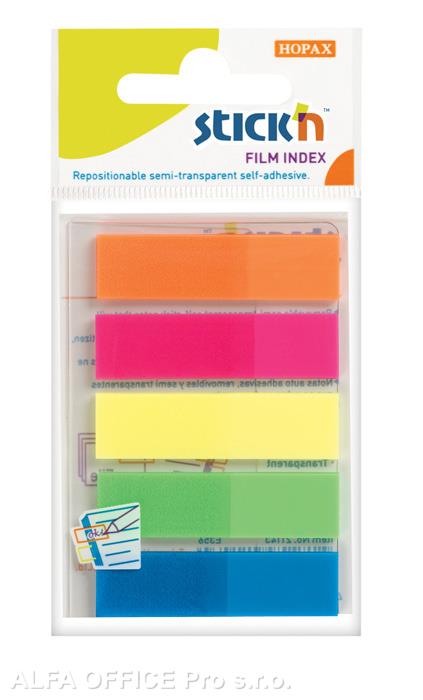 Samolepicí záložky Stick´n by Hopax plastové - 12 x 45 mm / 5 x 25 lístků / neonové