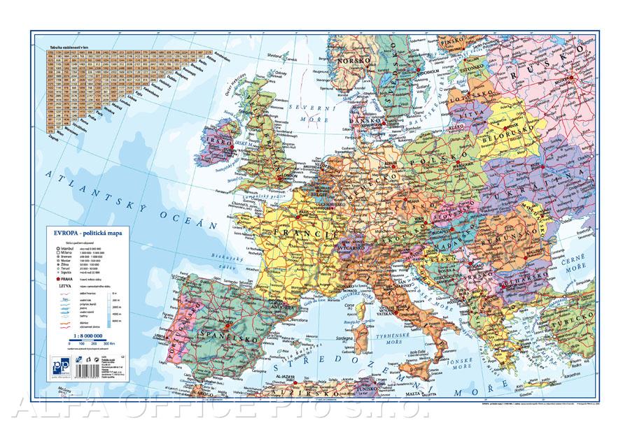 Pracovní podložky dekorované - jednostranná / mapa Evropa