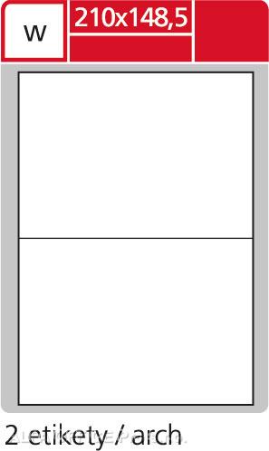 Print etikety A4 pro laserový a inkoustový tisk - 210 x 148,5 mm (2 etikety / arch ) / tra