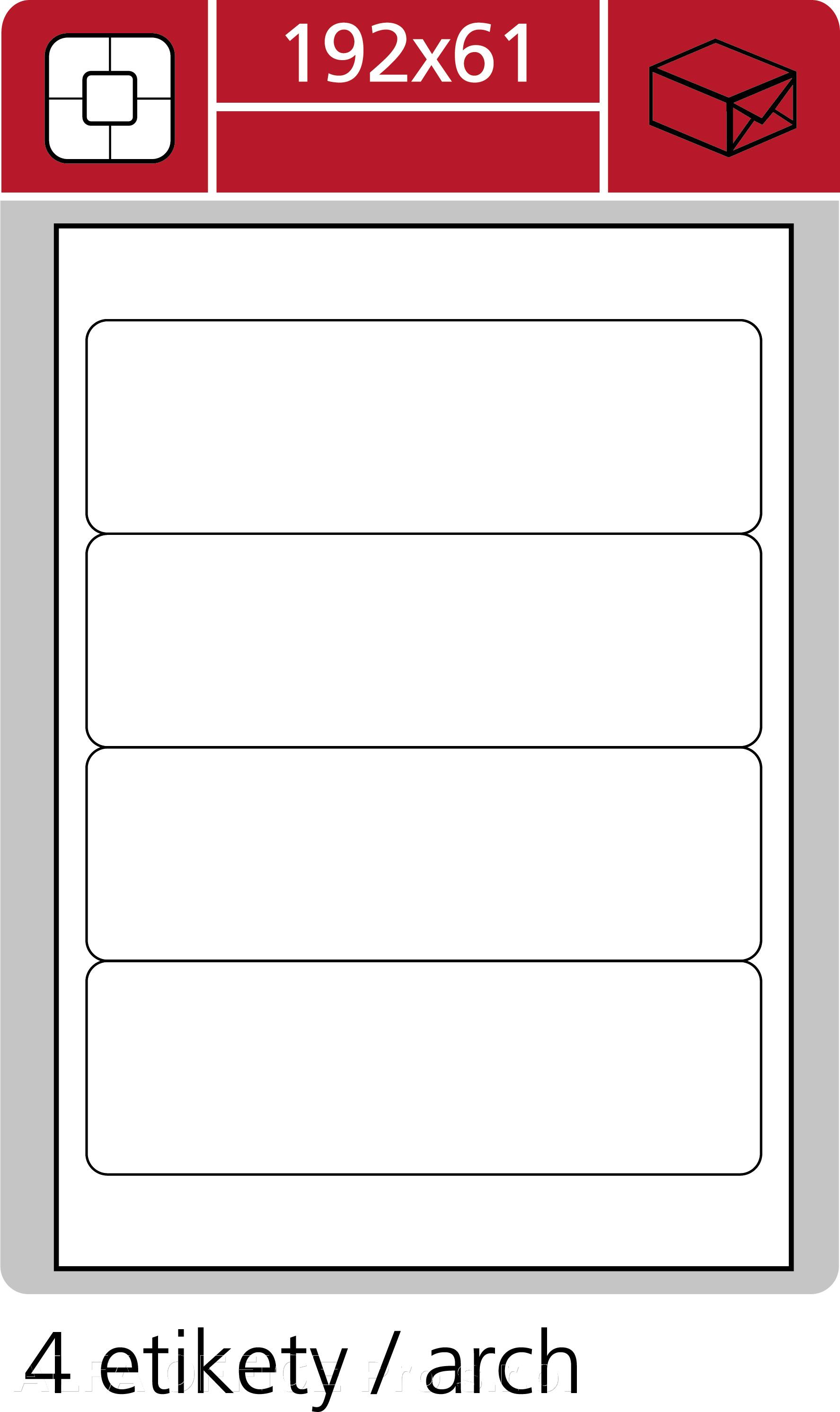 Print etikety A4 pro laserový a inkoustový tisk - 192 x 61 mm (4 etikety / arch ) vhodné n