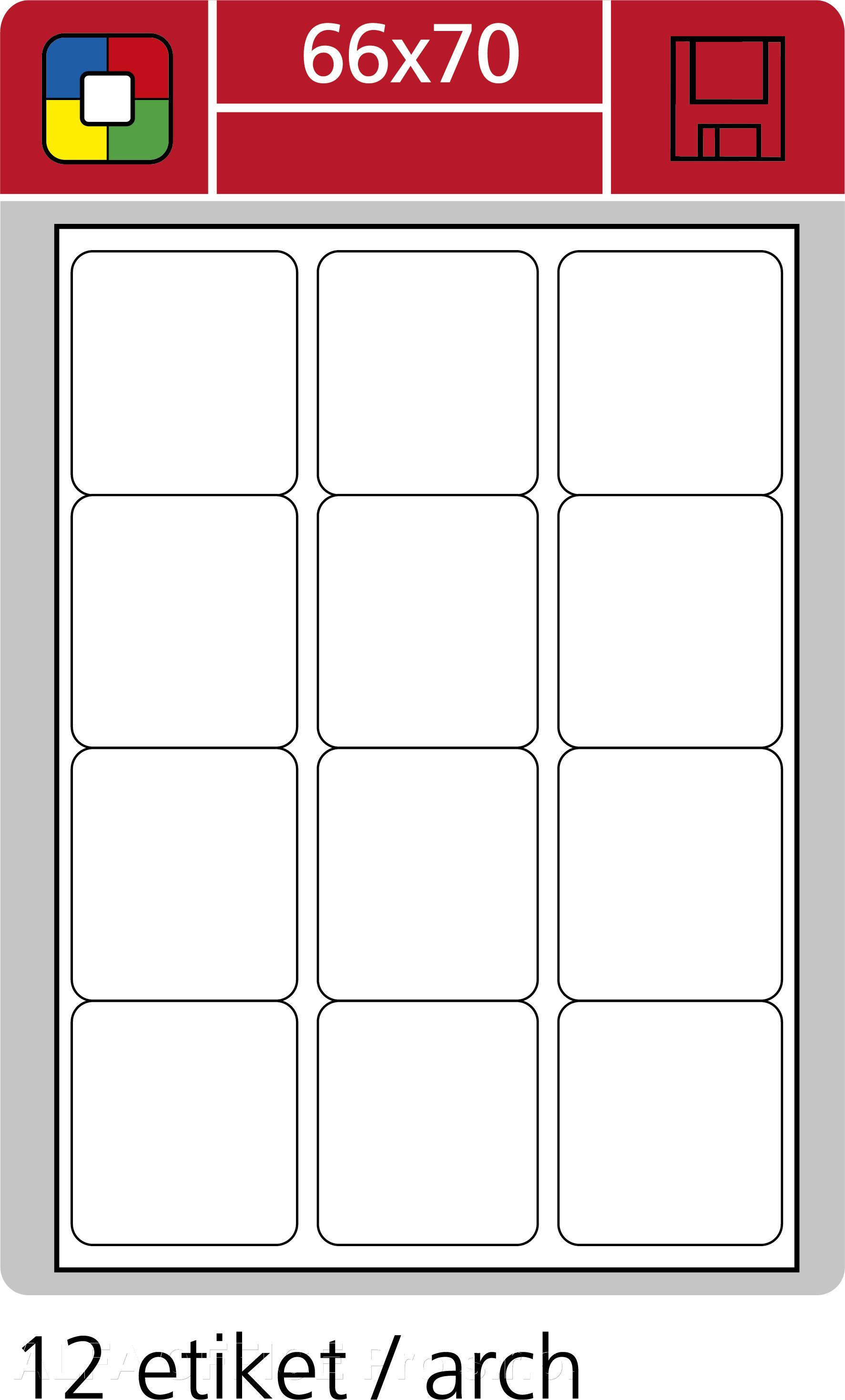 Print etikety A4 pro laserový a inkoustový tisk - 66 x 70 mm (12 etiket / arch)