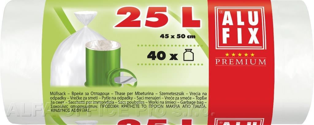 Pytle do koše Alufix Premium - 50x45cm / 25litrů / 10my / 40ks / bílá