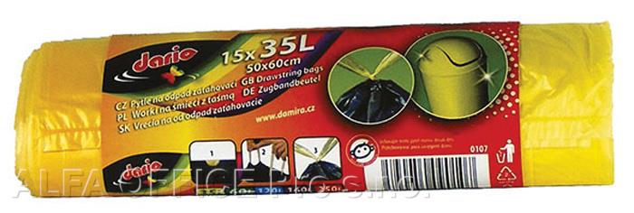 Pytle do koše Dario stahovací  - 50x60cm / 35l / 13my / 15ks / žlutá