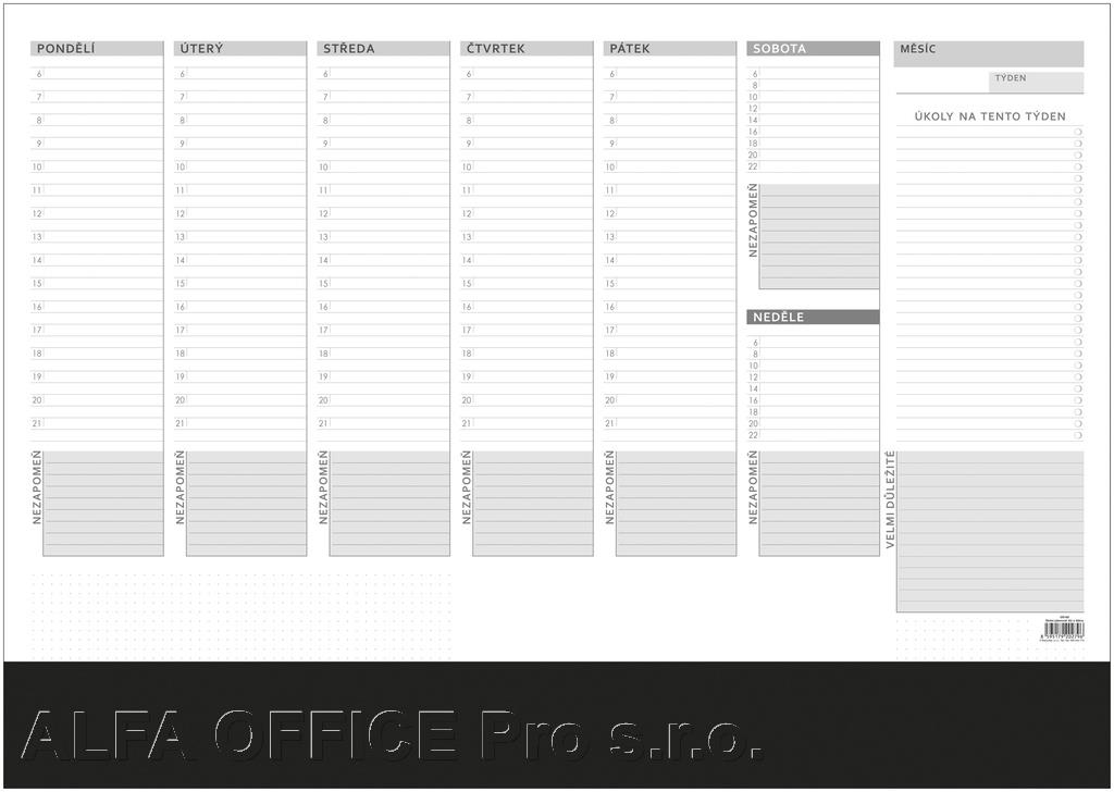 Plánovací týdenní stolní mapa - OS100 / A2
