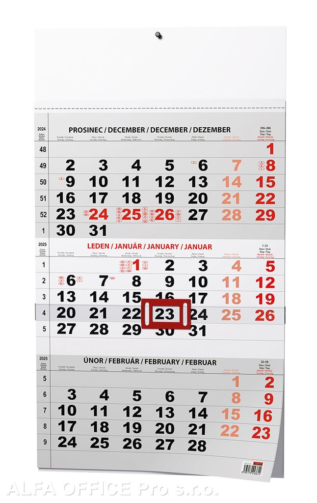 Kalendář nástěnný pracovní - tříměsíční šedý / BNC0