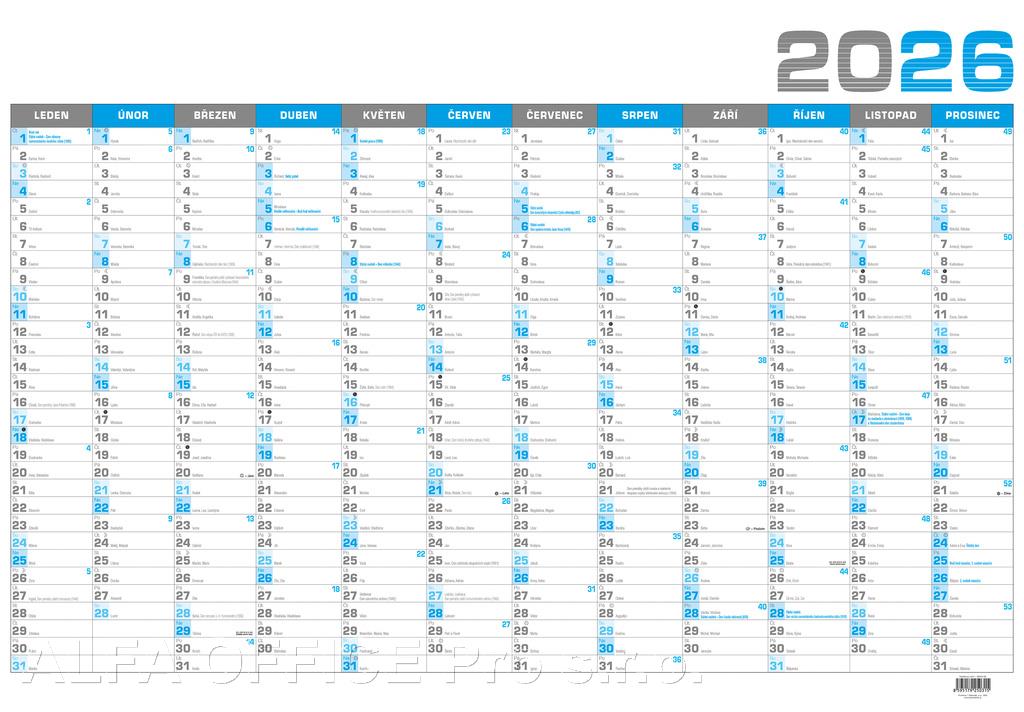Plánovací roční nástěnné mapy - modrá / BKA4