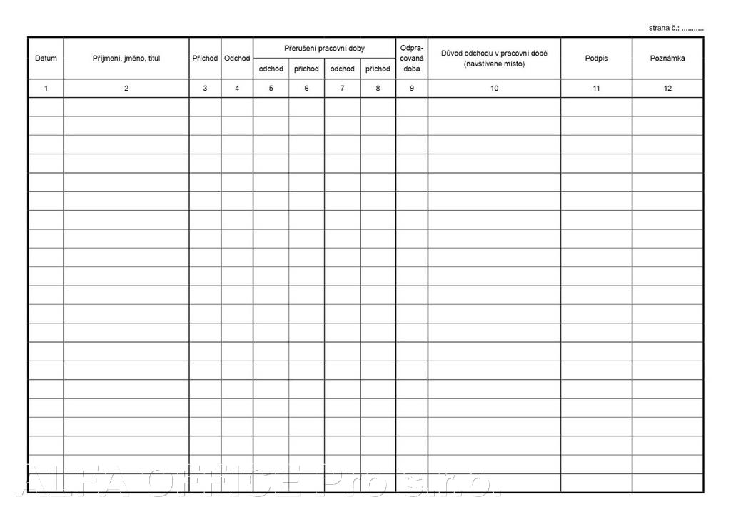 Kniha příchodů a odchodů oboustranná Baloušek A4 / 40 stran / ET372