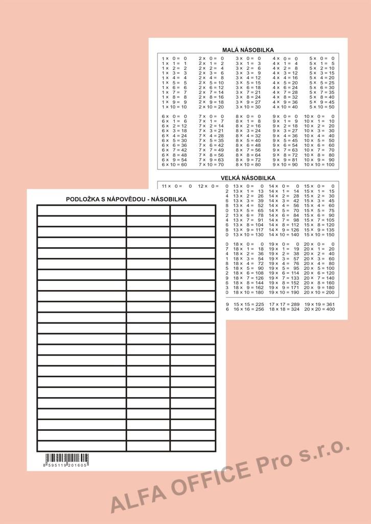 Podložka s nápovědou násobilka A5 lamino