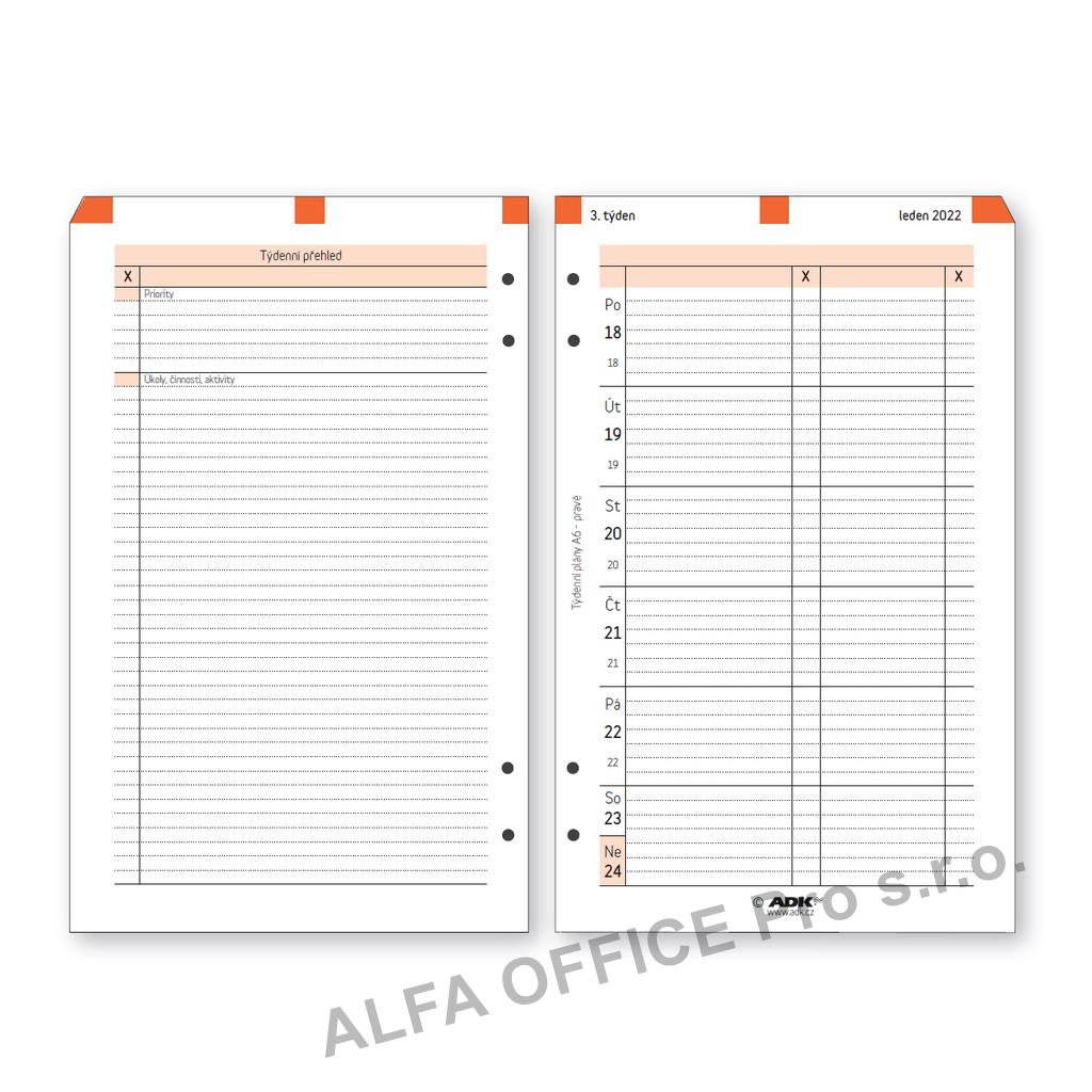 Náhradní vložky do diářů ADK - A6 / týdenní pravý