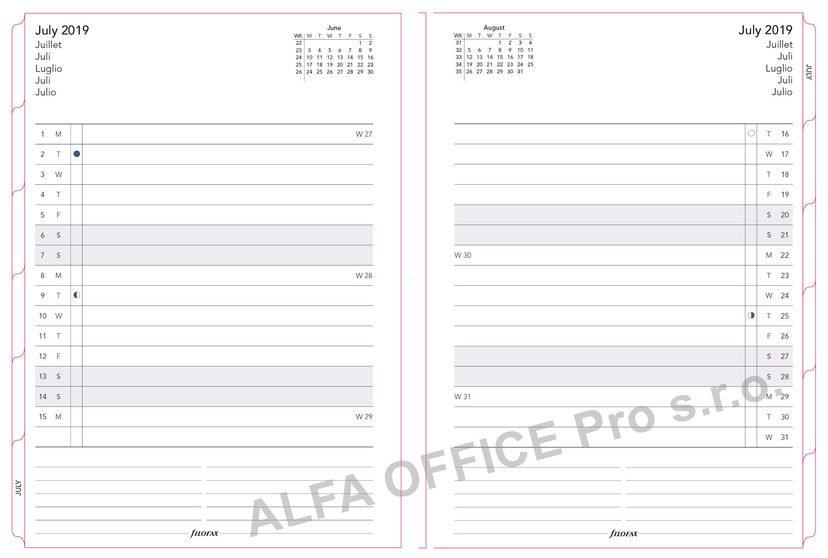 Náhradní listy Filofax Notebook - A5 / kalendář měsíční