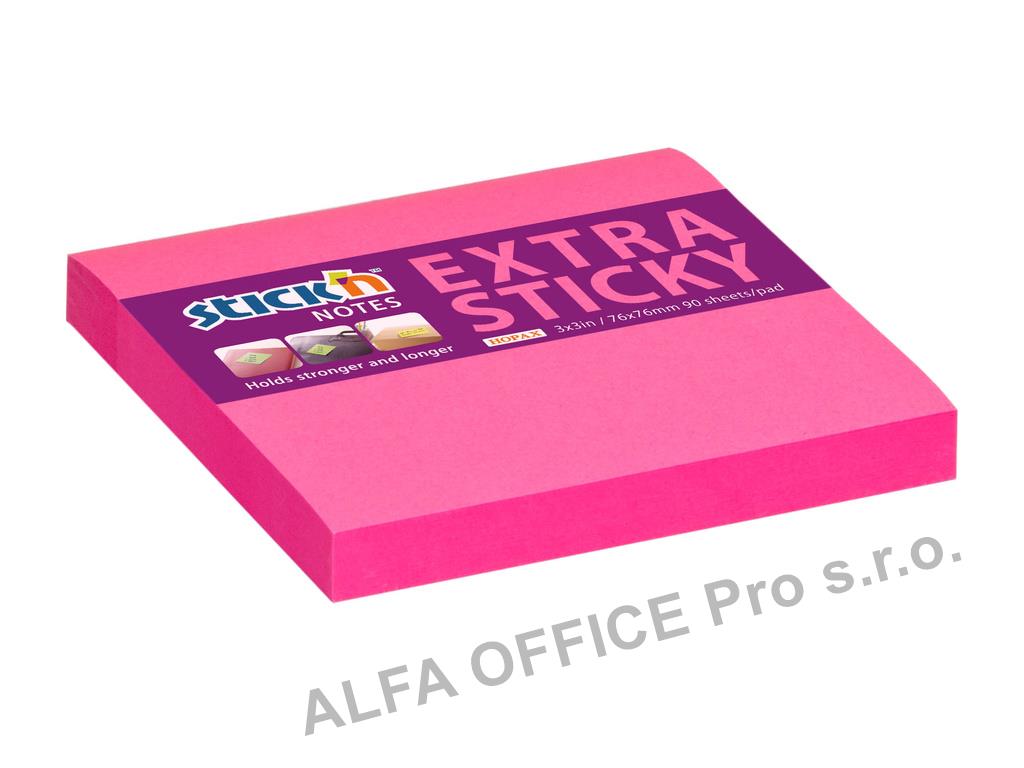 Samolepicí bločky Stick´n by Hopax Extra Sticky - 76 x 76 mm / 90 lístků / neon růžová