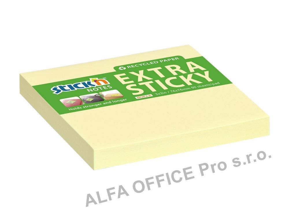Samolepicí bločky Stick´n by Hopax Extra Sticky - 76 x 76 mm / 90 lístků / žlutá