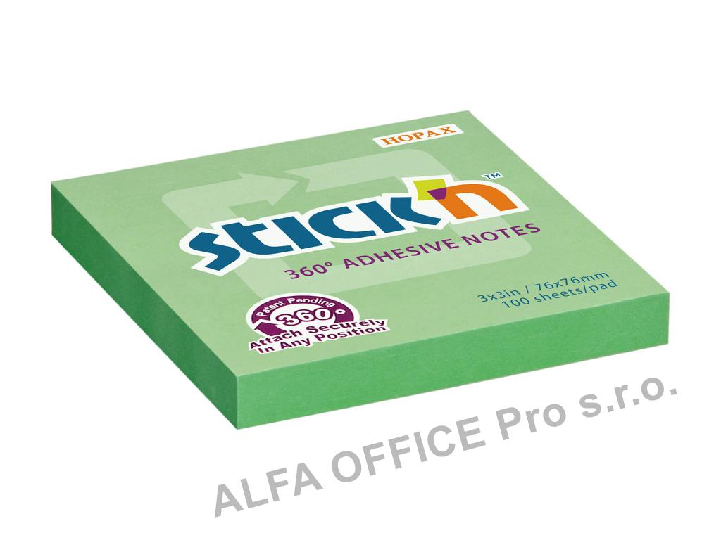 Samolepicí bločky Stick´n by Hopax 360° - 76 x 76 mm / 100 lístků / zelená