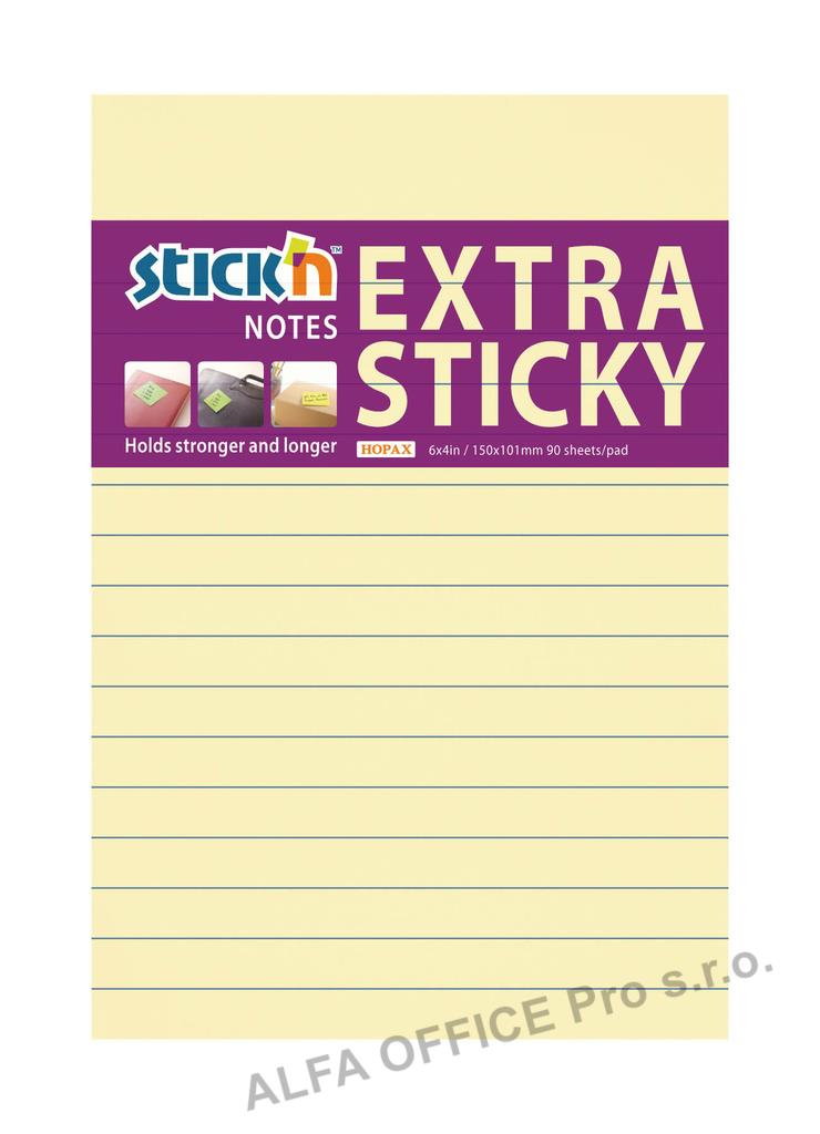 Samolepicí bločky Stick´n by Hopax Extra Sticky - 101 x 150 mm / linka / 90 lístků / paste