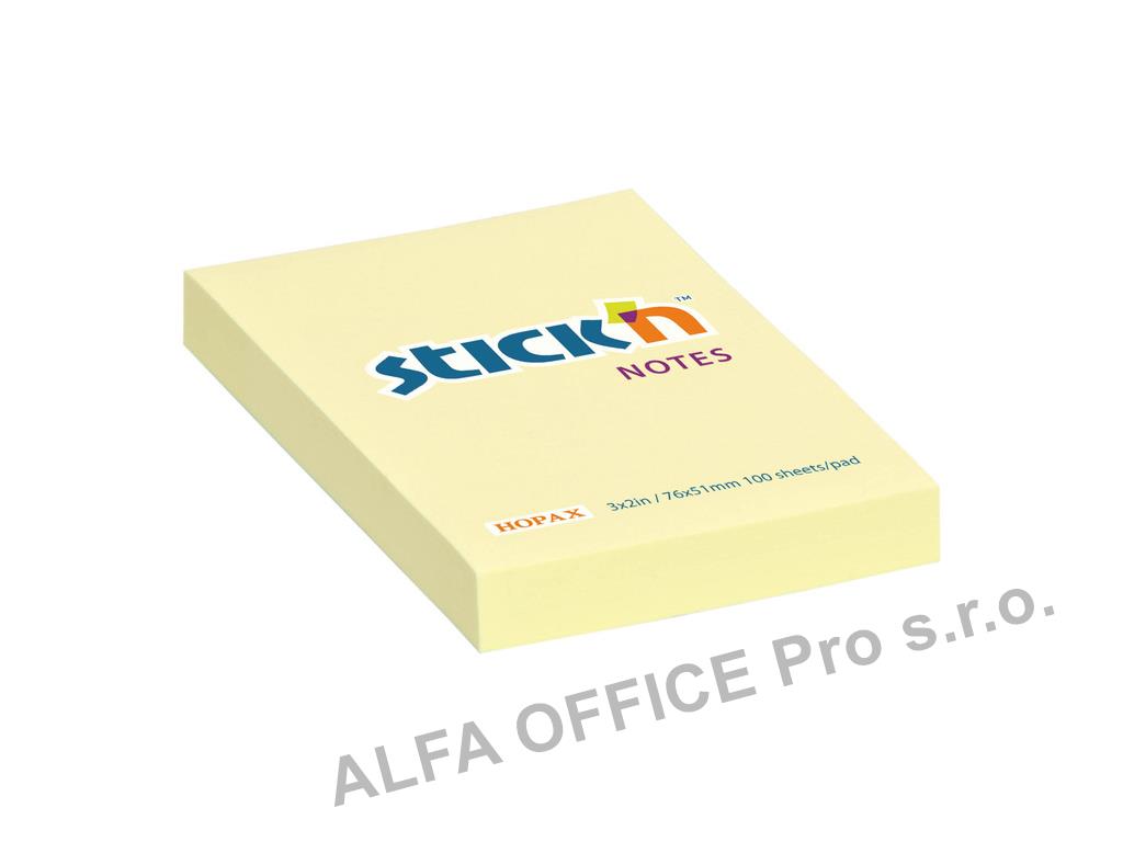 Samolepicí bločky Stick´n by Hopax žluté - 76 x 51 mm / 100 lístků