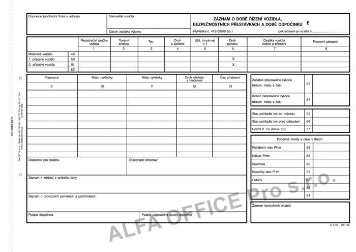 Optys 1166 záznam o provozu nákladního vozidla číslovaný A4