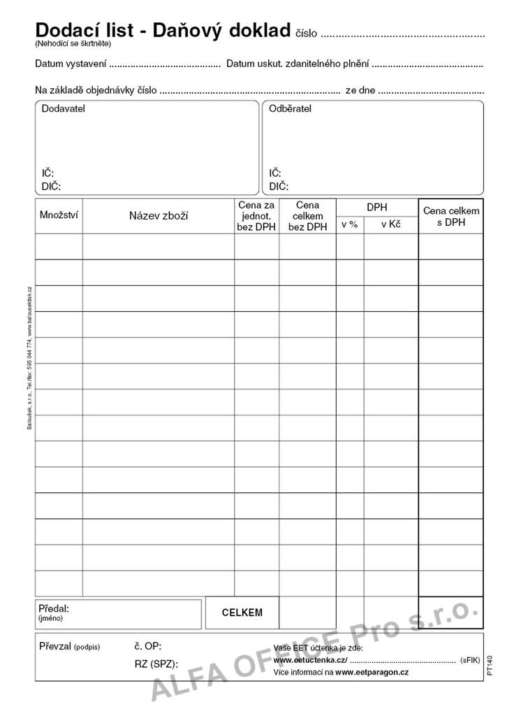 Dodací list daňový doklad Baloušek A5 / 50 listů / NCR / PT140
