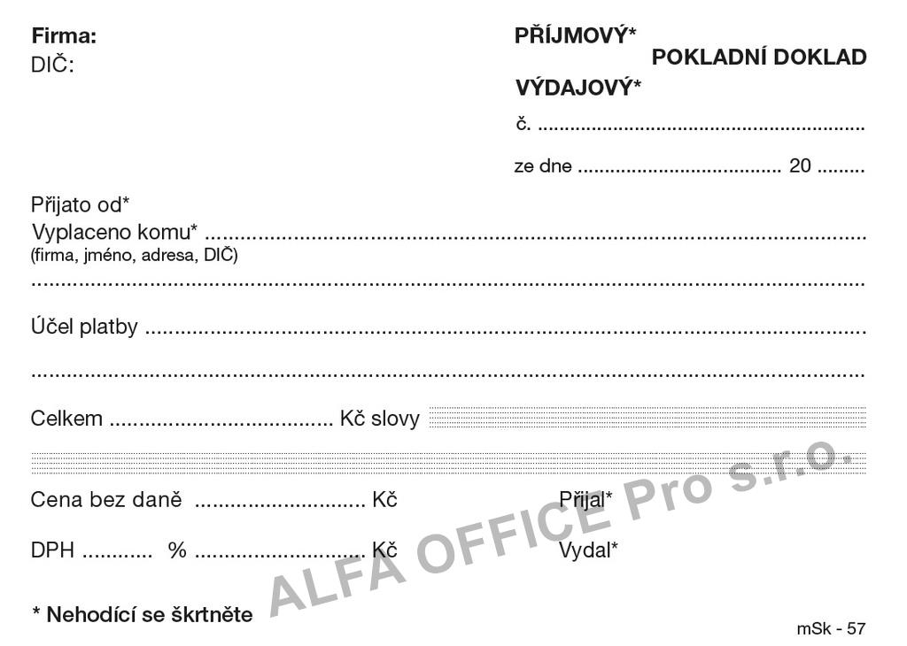 MSK 7400057 univerzální příjmový a výdajový doklad nečíslovaný 100 listů NCR A6