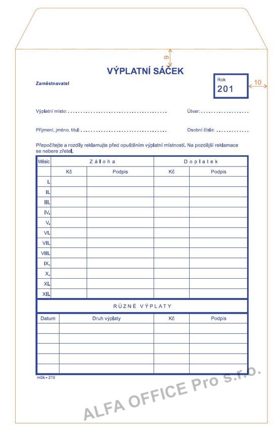 MSK 210 výplatní sáčky výplatní sáček