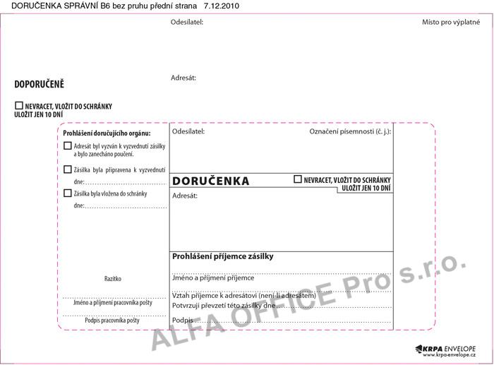Obálky B6 s doručenkou, vytrhovací okénko - bílá / 1000 ks