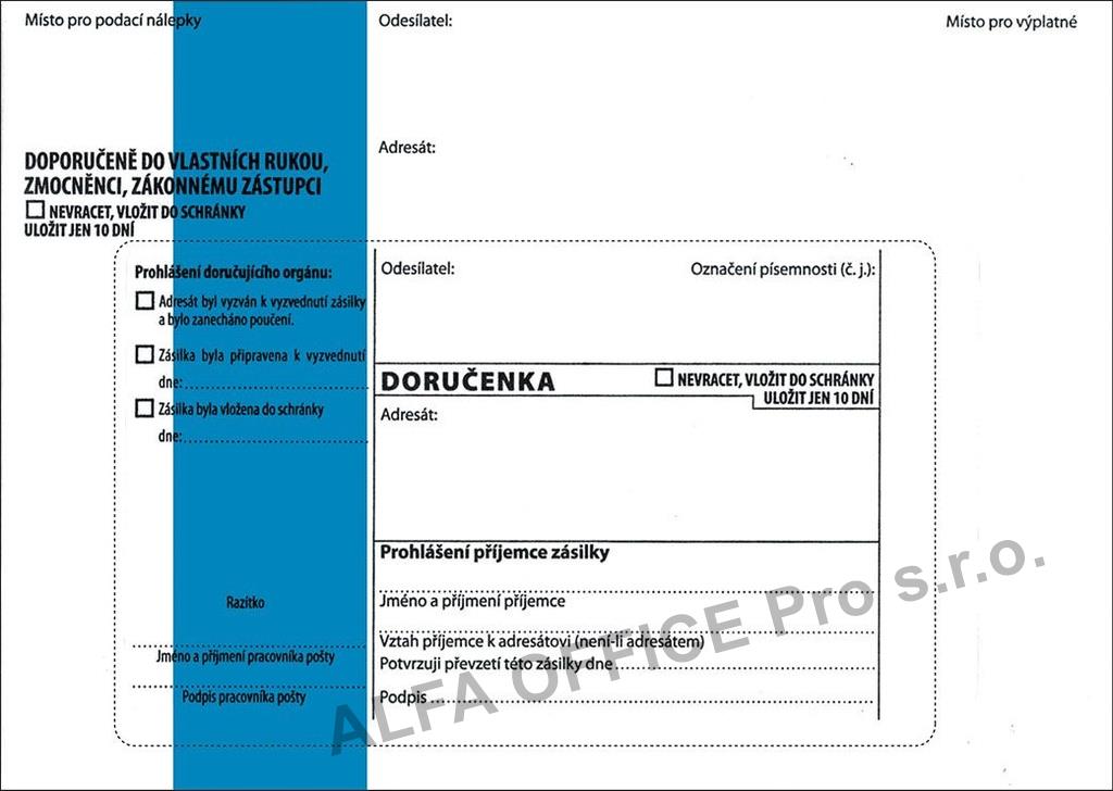 Obálky B6 s doručenkou, vytrhovací okénko - s modrým pruhem / 1000 ks
