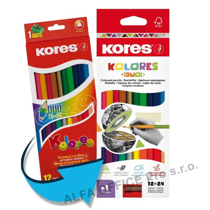 Pastelky Kores DUO trojhranné / oboustranné / 24 barev