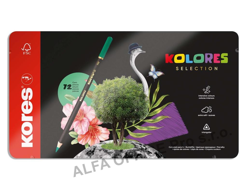 Pastelky Kores Kolores plechový box trojhranné / 72 barev