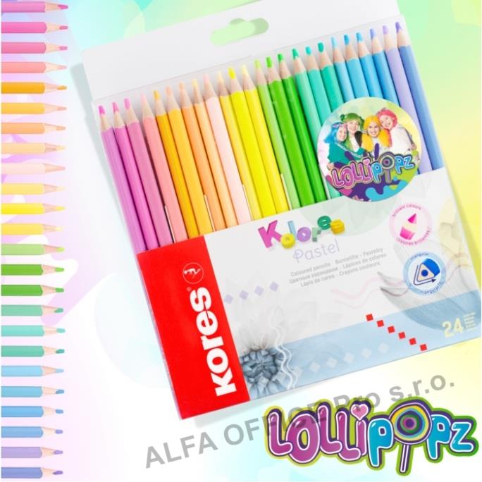 Pastelky trojhranné Kores PASTEL LOLLIPOPZ - 24 barev