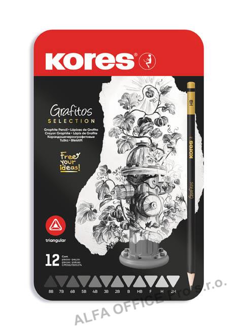 Tužka Kores trojhranná Grafitos set - 12 ks / plechový box