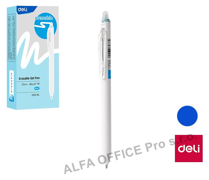 Gelové pero DELI mazací - 0,5 mm / modrá