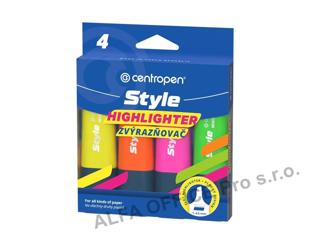 Zvýrazňovač Centropen 6252 Style Fluo - sada 4 ks