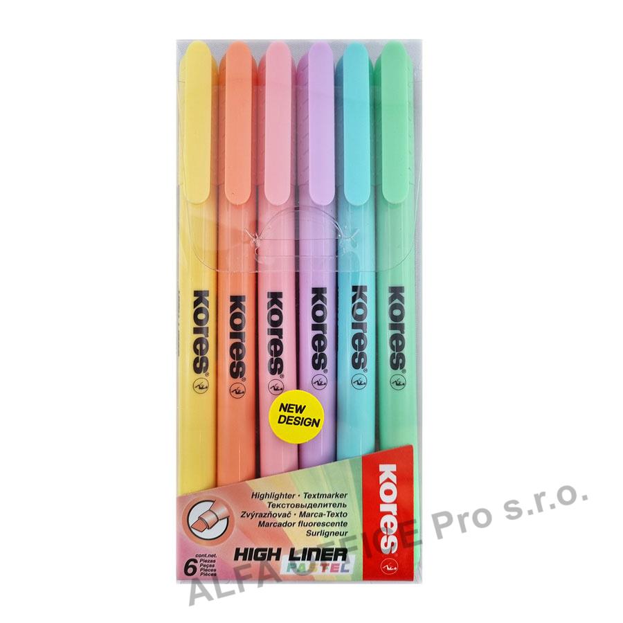 Zvýrazňovač Kores High Liner Pastel / sada 6 ks